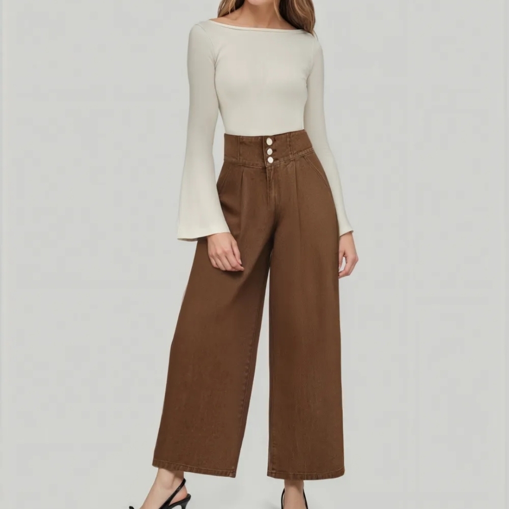 Cider High-Waist Wide Leg Pants in Brown